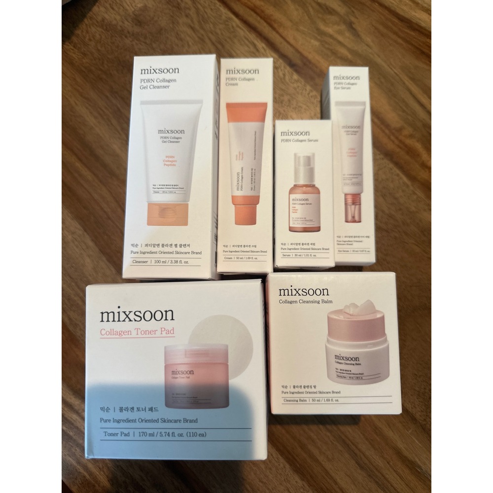 Mixsoon PDRN Collagen Skincare Set 6pc Cleanser Serum Cream Toner Pad Eye Serum